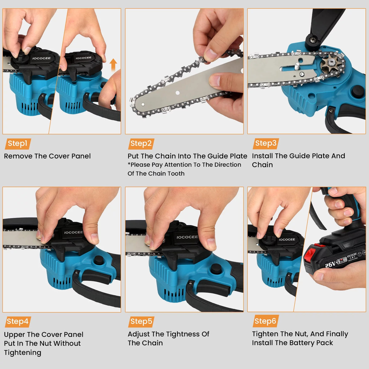 6-Inch Cordless Mini Chainsaw with 2 Batteries 2 Chains U152518