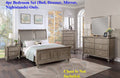 Grey 4p California King Size Bed Dresser Mirror Nightstand S47542