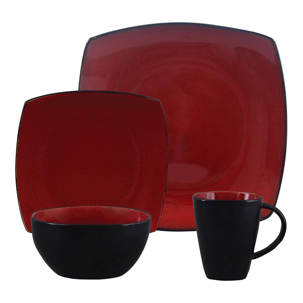 Red 16-Piece Square Dinnerware Set L754