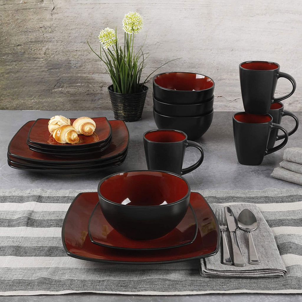 Red 16-Piece Square Dinnerware Set L754