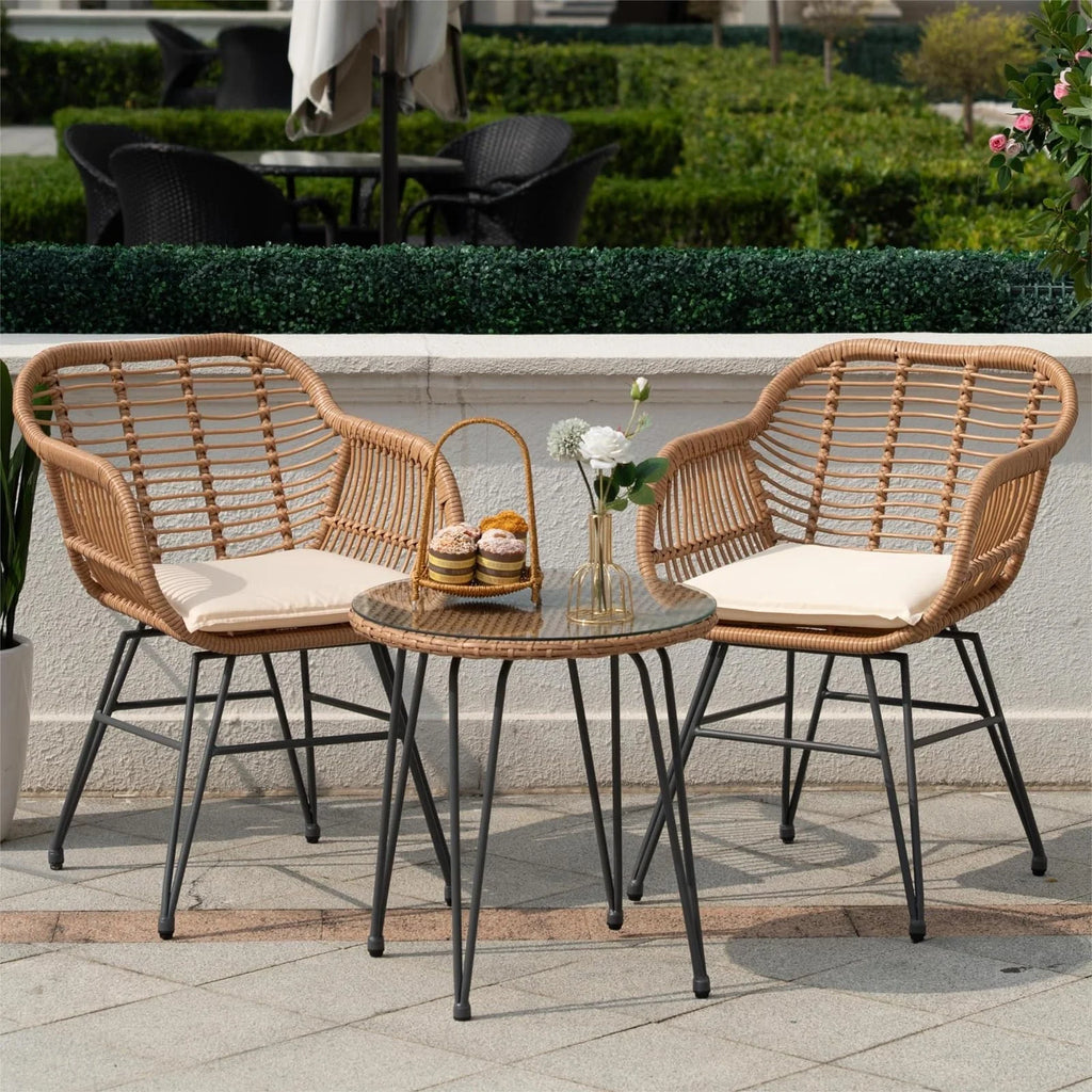 3 Piece Black PE Rattan Outdoor Wicker Bistro Set with Cushions S22100