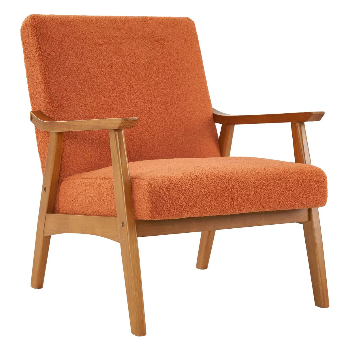 Beige Velvet Arm Chair with Wood Frame T61971