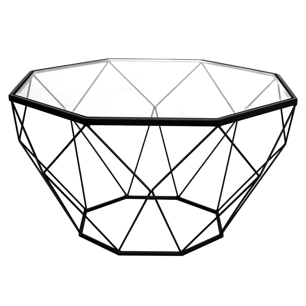 Modern Octagon Glass Top Coffee Table With Geometric Base R161384