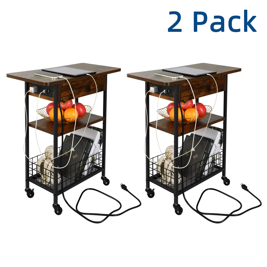 Rustic Brown 2 Pack End Table with Charging Station V152835