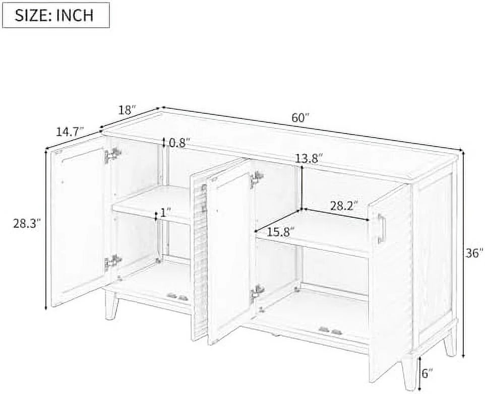 60" 4 Door Sideboard Cabinet with Marble Sticker Desktop X6485