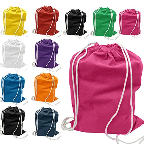 12 Pack Cotton Canvas Drawstring Backpack Bags N961185