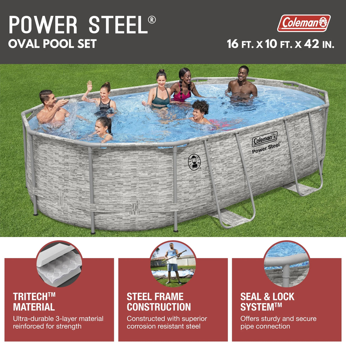 16 ft. x 10 ft. Oval Metal Frame Above Ground Pool Set X4197