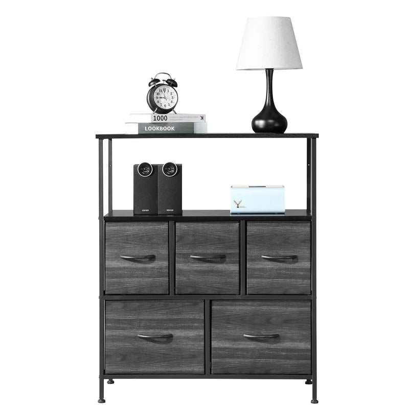 Dark Grey 5 Drawer Fabric Dresser D8447