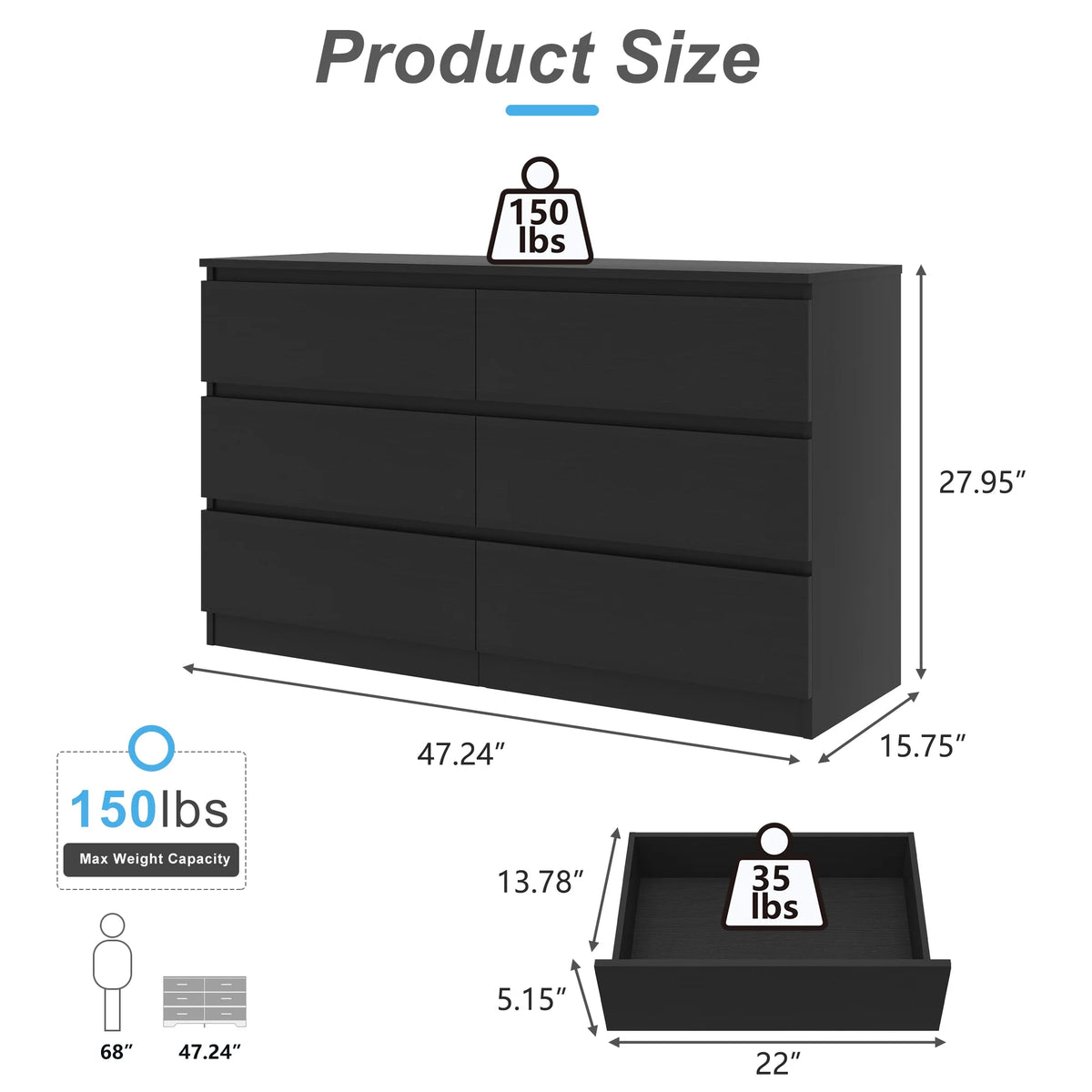 White 6 Drawer Dresser V36566