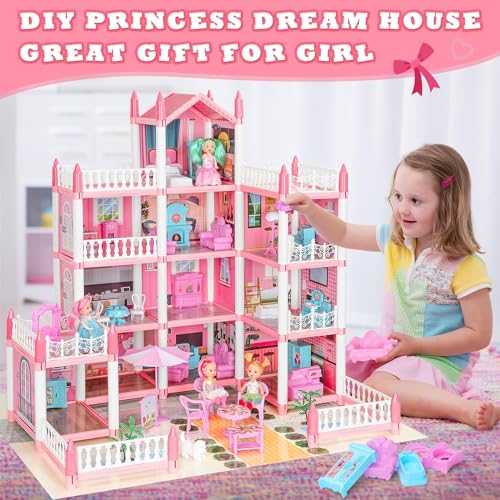 4-Story 11 Rooms Dollhouse with 4 Dolls and Furniture Set W407