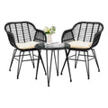 3 Piece Black PE Rattan Outdoor Wicker Bistro Set with Cushions S22100