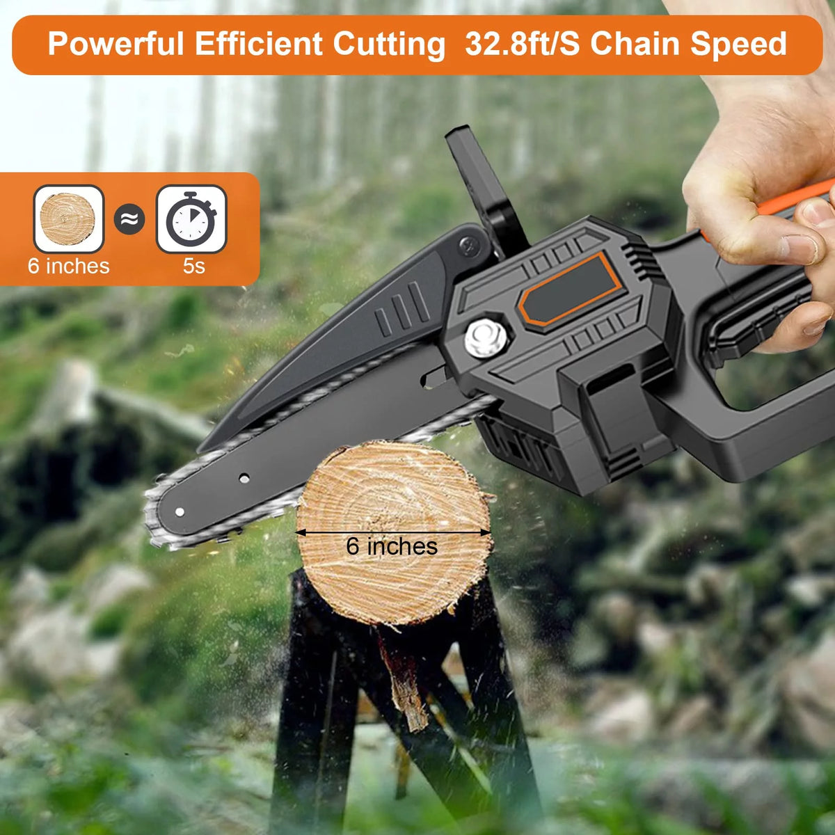 6-Inch Cordless Mini Chainsaw with 2 Batteries 2 Chains U152518