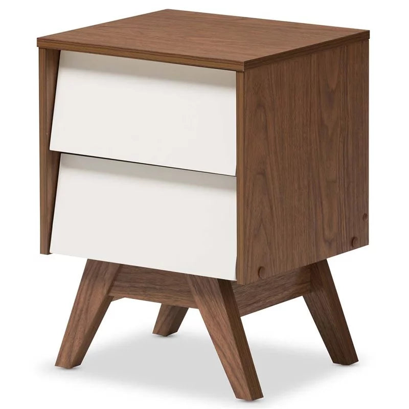 3 Piece Bedroom Set with Chest and 2 Nightstands in White and Walnut L4628