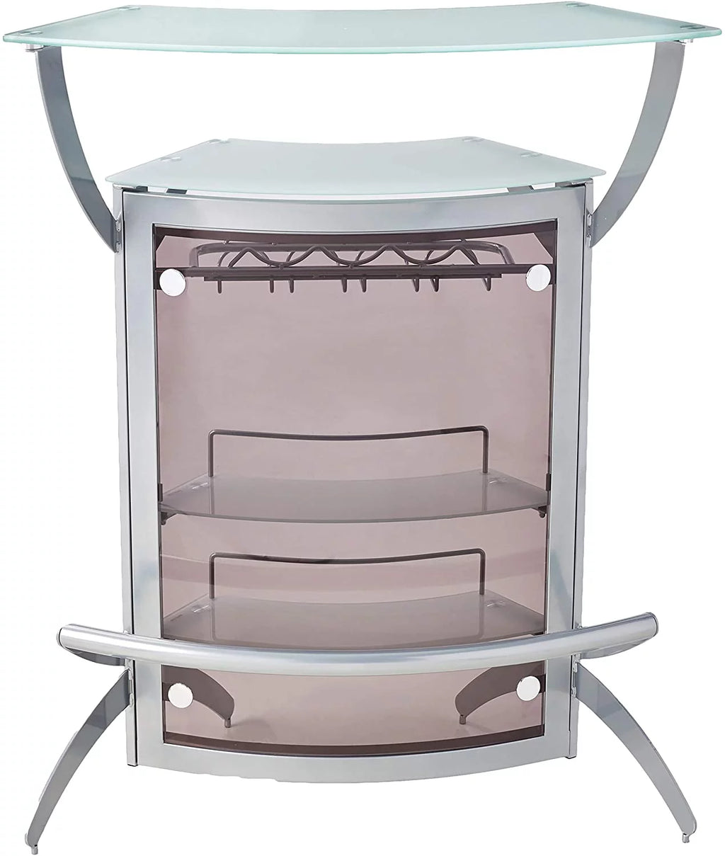 2-shelf Home Bar Silver and Frosted Glass L497