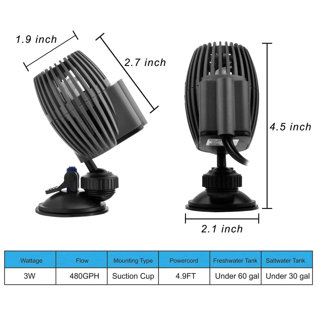Aquarium Wave Maker Powerhead 480GPH 3W Submersible Pump O16344