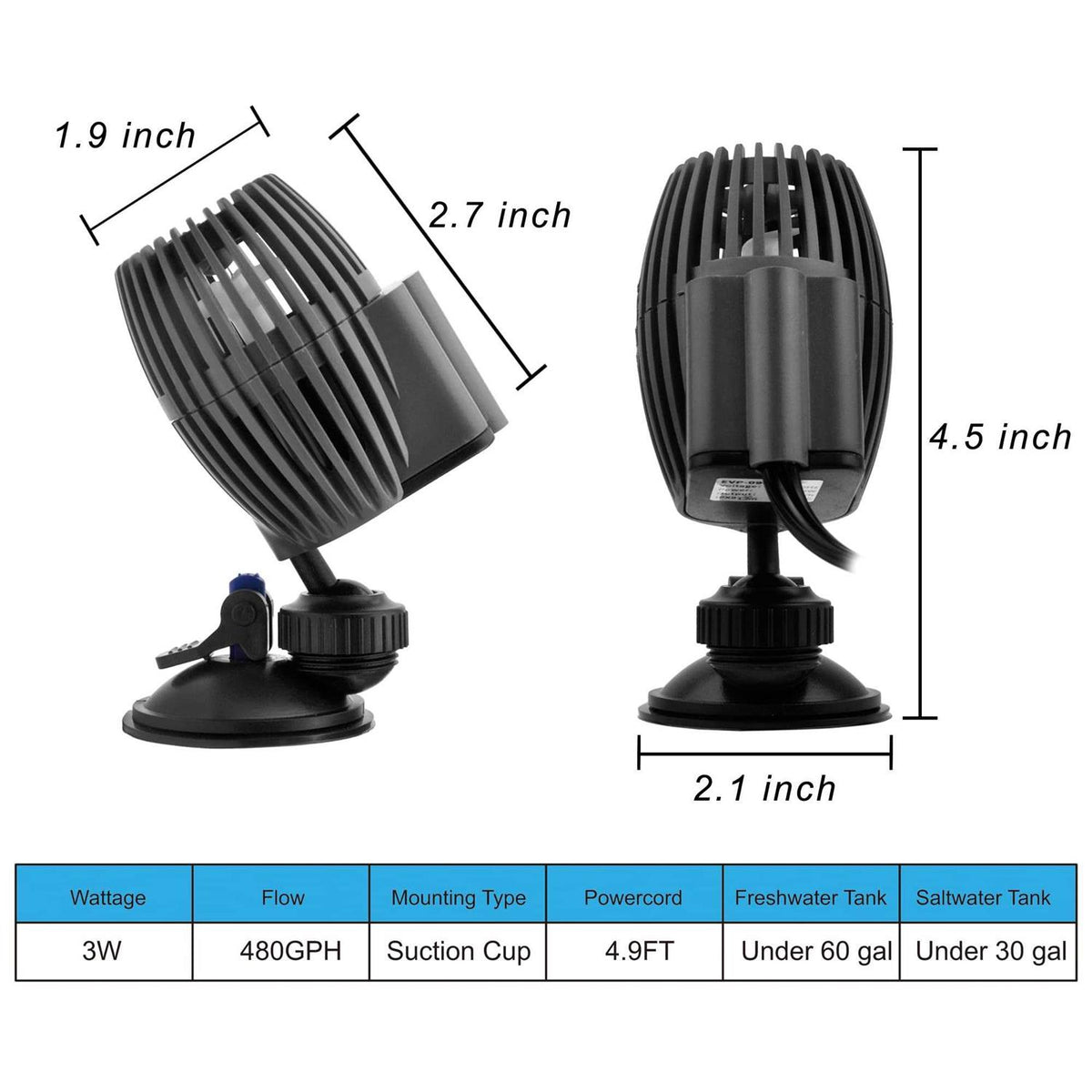 Aquarium Wave Maker Powerhead 480GPH 3W Submersible Pump O16344