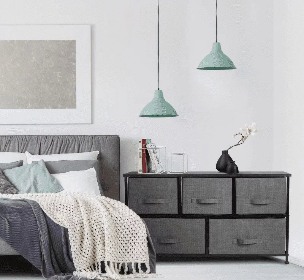 5 Drawer Fabric Dresser with Steel Frame and Wood Top D723