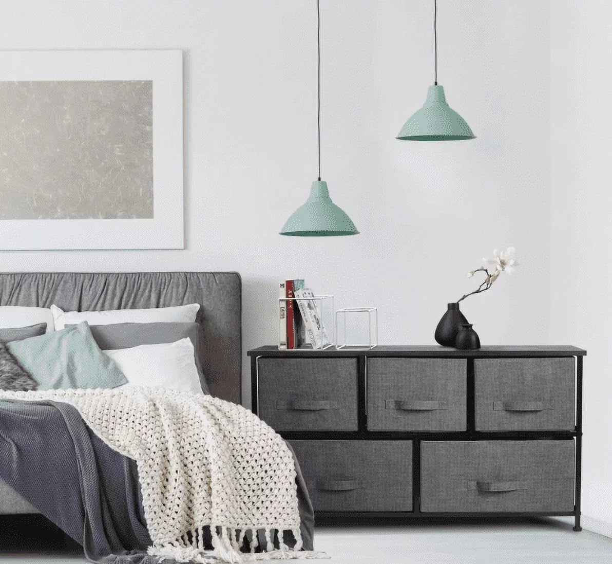 5 Drawer Fabric Dresser with Steel Frame and Wood Top D723