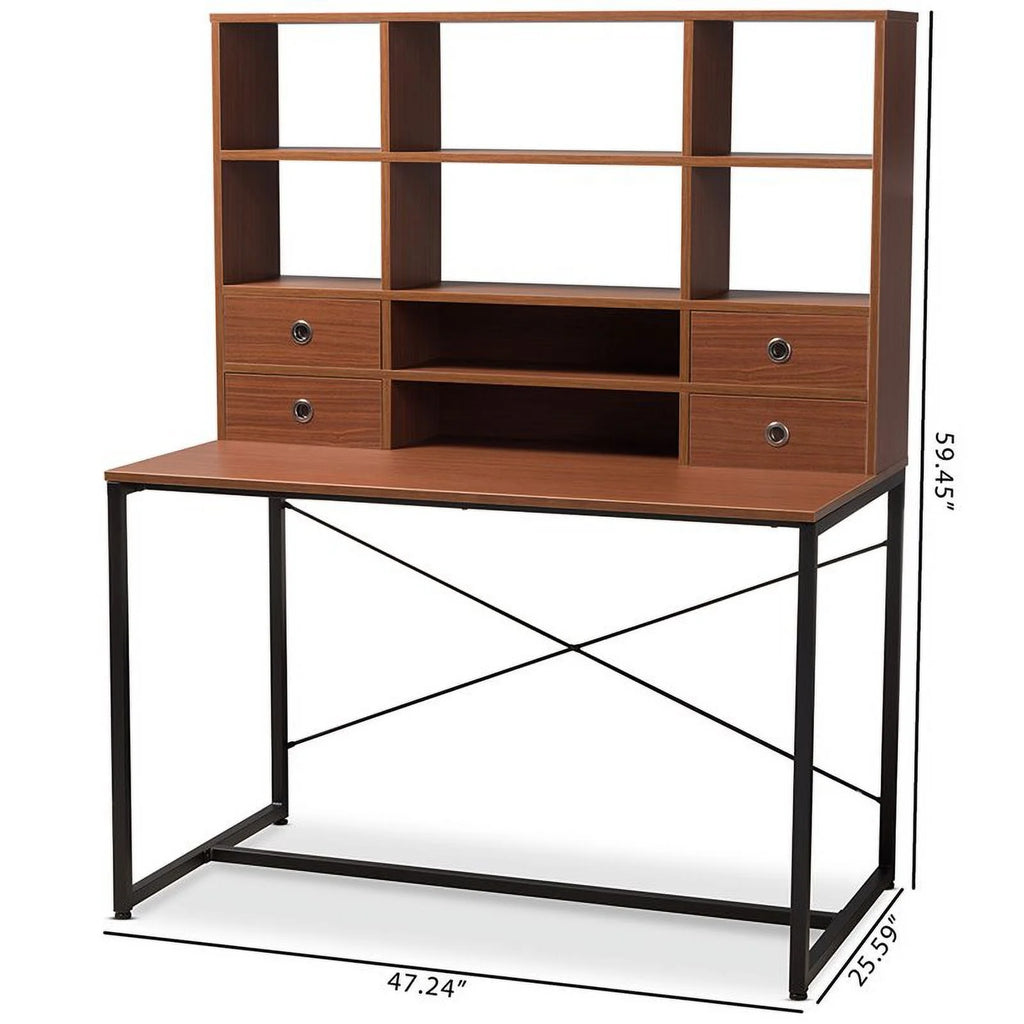 Writing Desk with Bookcase Hutch in Light Brown R8265