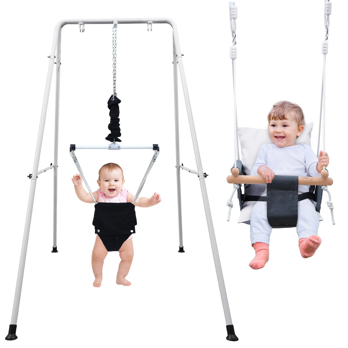 2 in 1 Toddler Metal Swing Set and Baby Jumper with Stand O8800