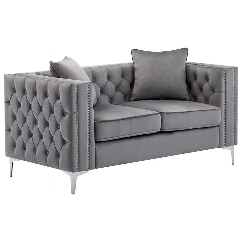 Velvet Sofa Set with Loveseat and Sofa in Gray F968