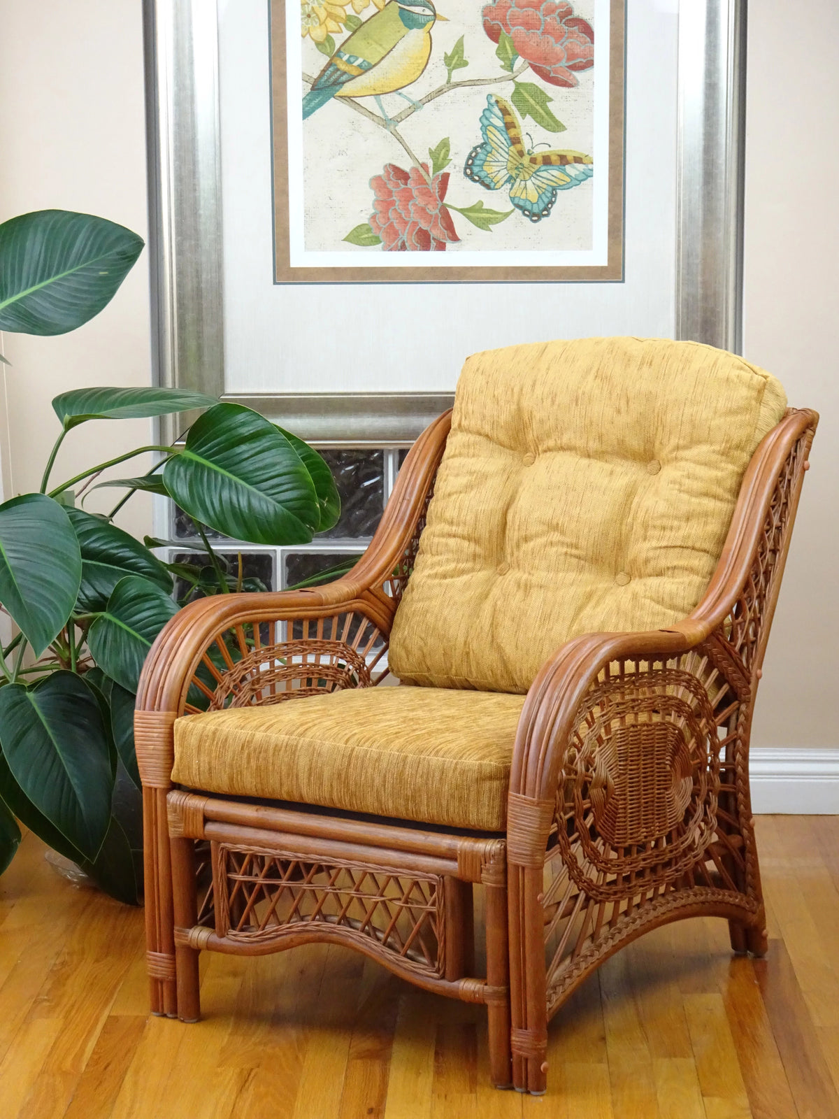 Natural Rattan Wicker Armchair with Light Brown Cushion F115
