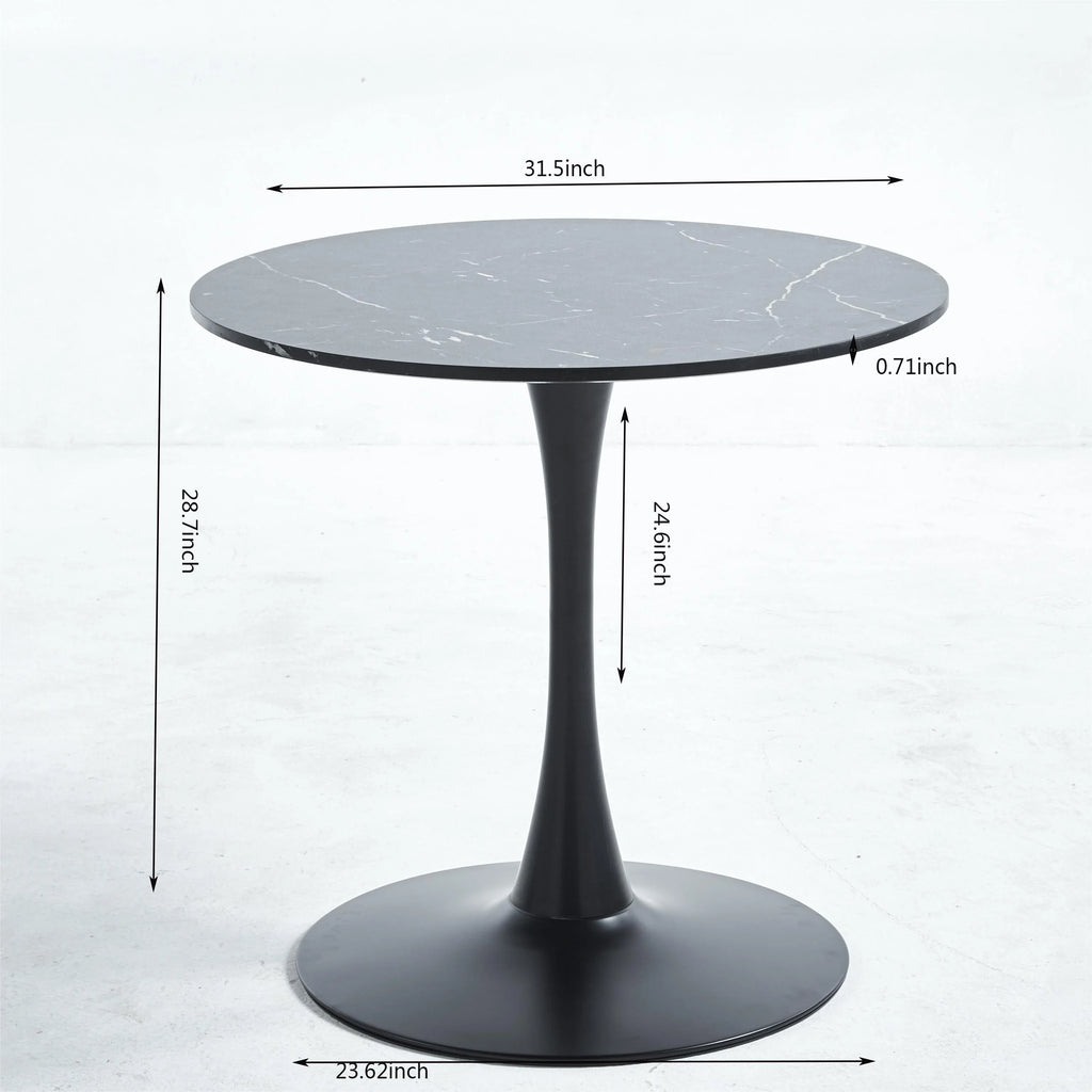 31.5" Wood Mid-century Dining Table with Marble Top E41610