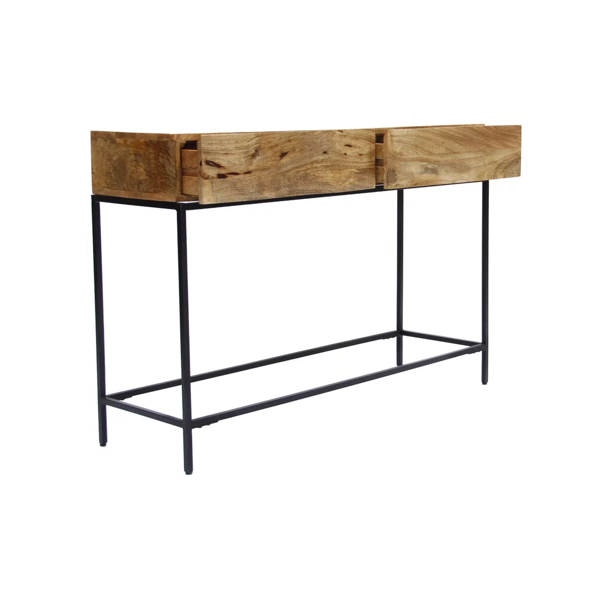 Brown Mango Wood and Metal Console Table with Two Drawers P89789