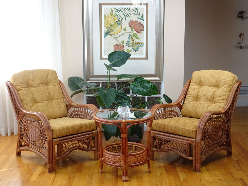 Natural Rattan Wicker Armchair with Light Brown Cushion F115