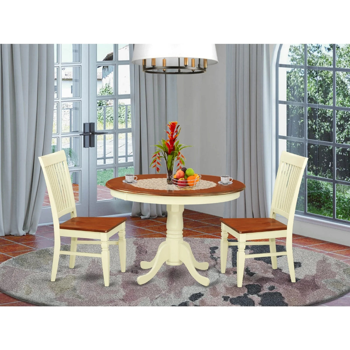 3 Pc Kitchen Table Set with 2 Wood Seat Dining Chairs Z8790