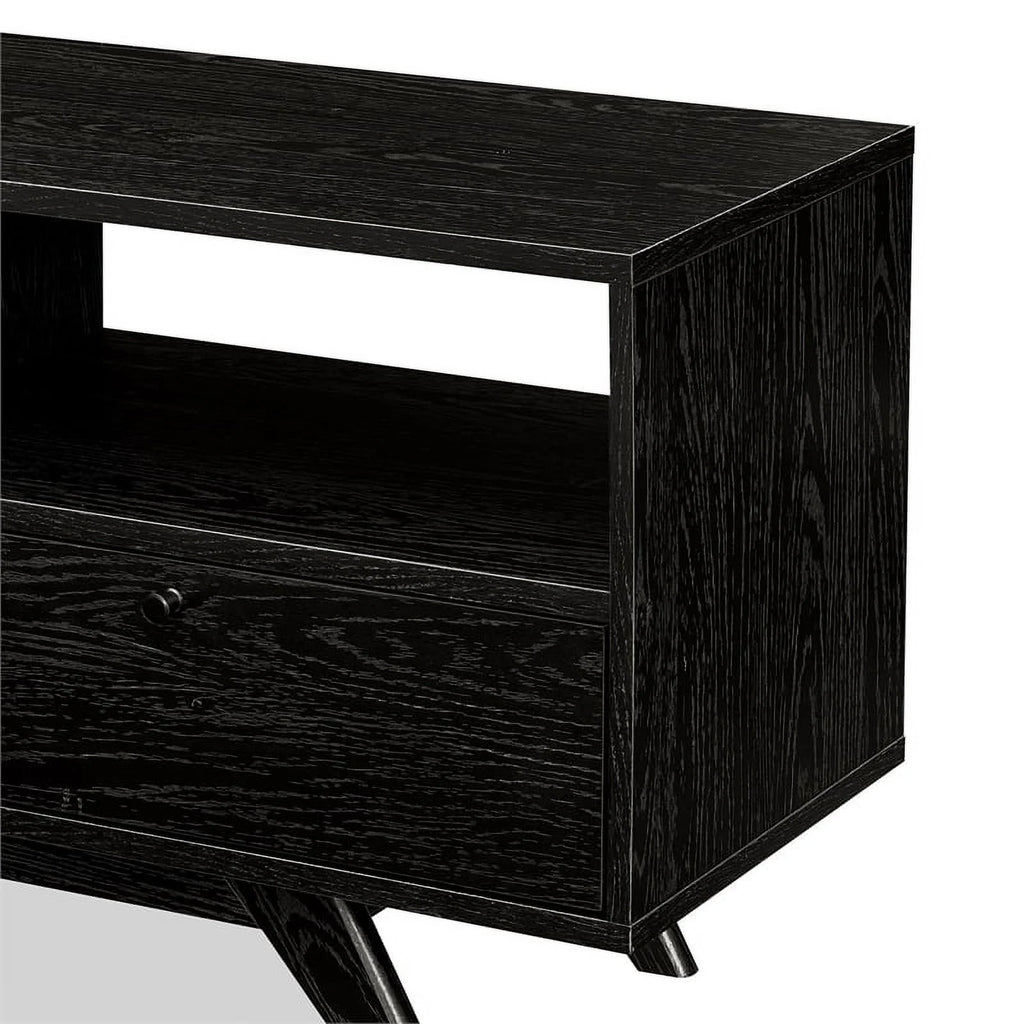 70" Black Wood TV Stand with Storage V814