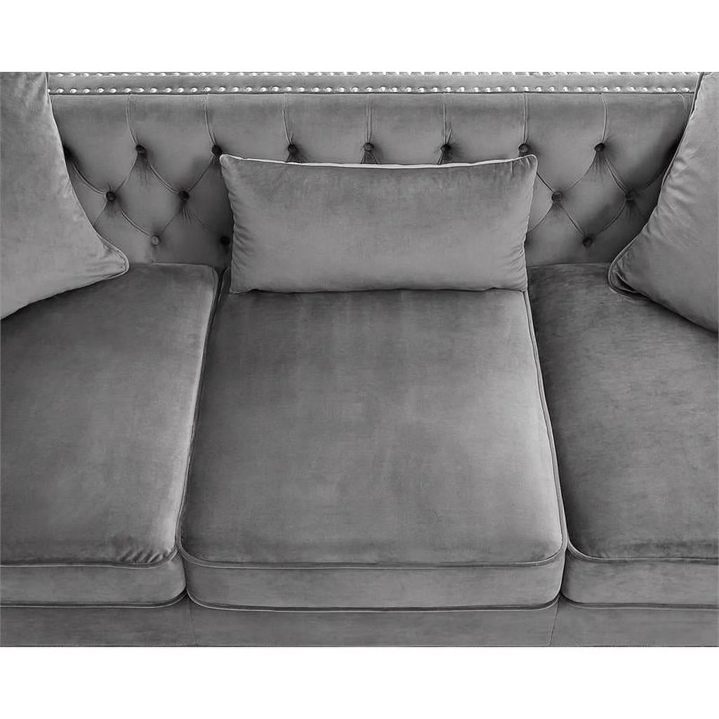 Velvet Sofa Set with Loveseat and Sofa in Gray F968