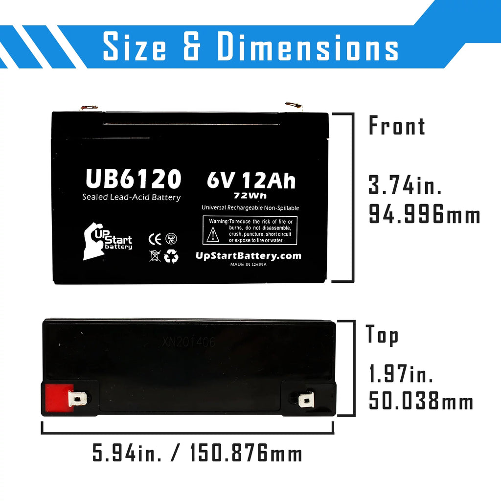 6V 12Ah Sealed Lead Acid Battery with F1 to F2 Terminal Adapters U825684