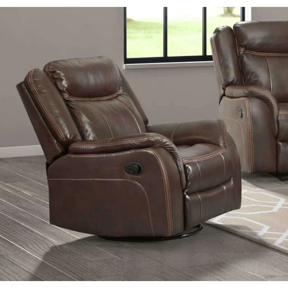 Brown Faux Leather Reclining Swivel Chair J295734