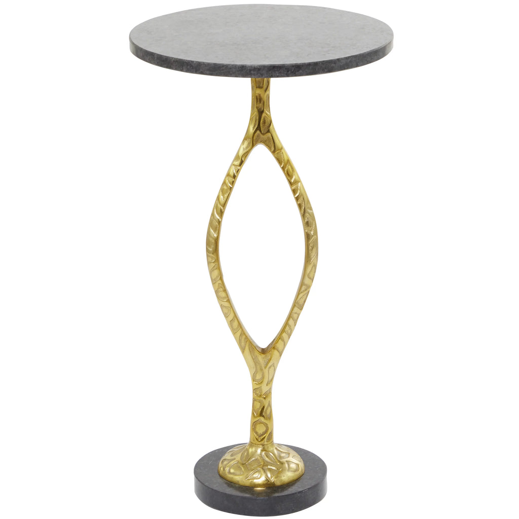 Gold Aluminum Accent Table with Black Marble Base U972684