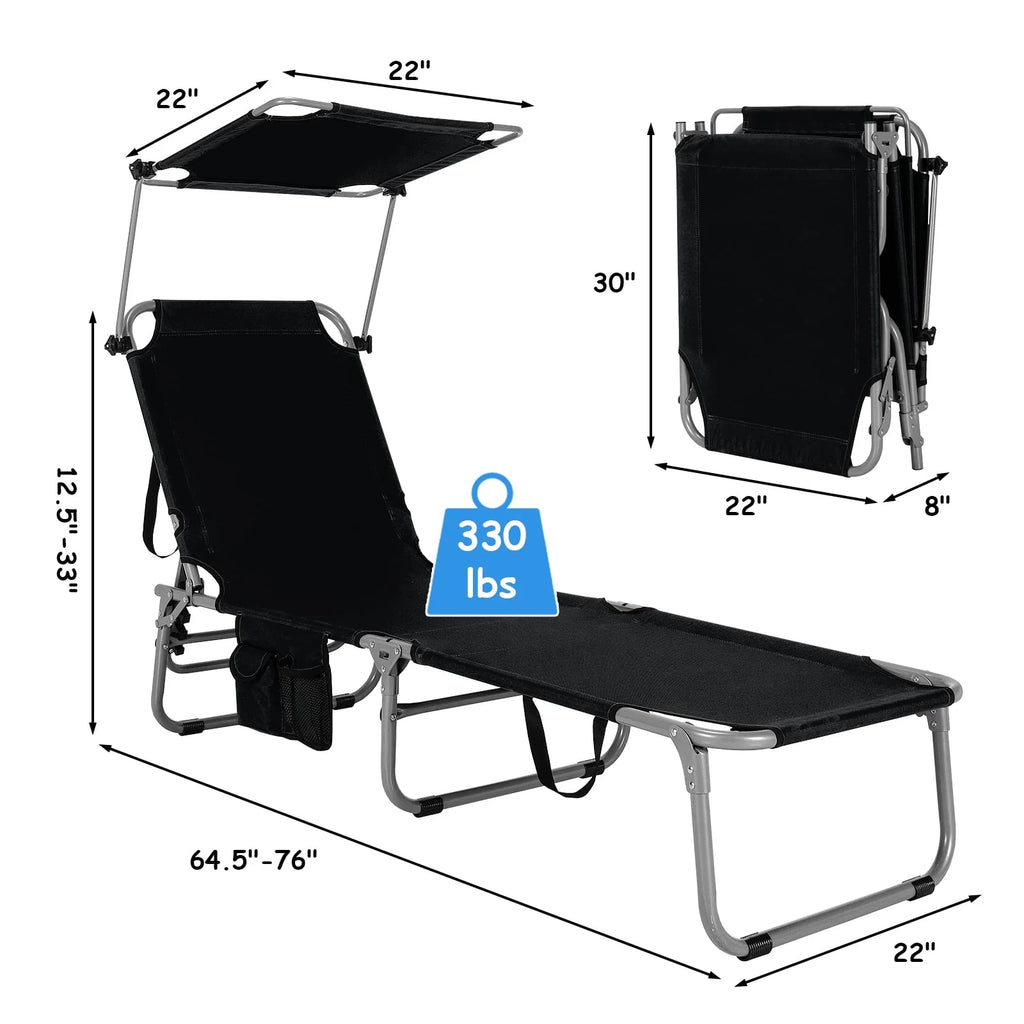 Beige Foldable Lounge Chair with Sun Shade H5471