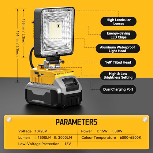 18V Cordless LED Work Light with USB & Type C Charging Port P2635