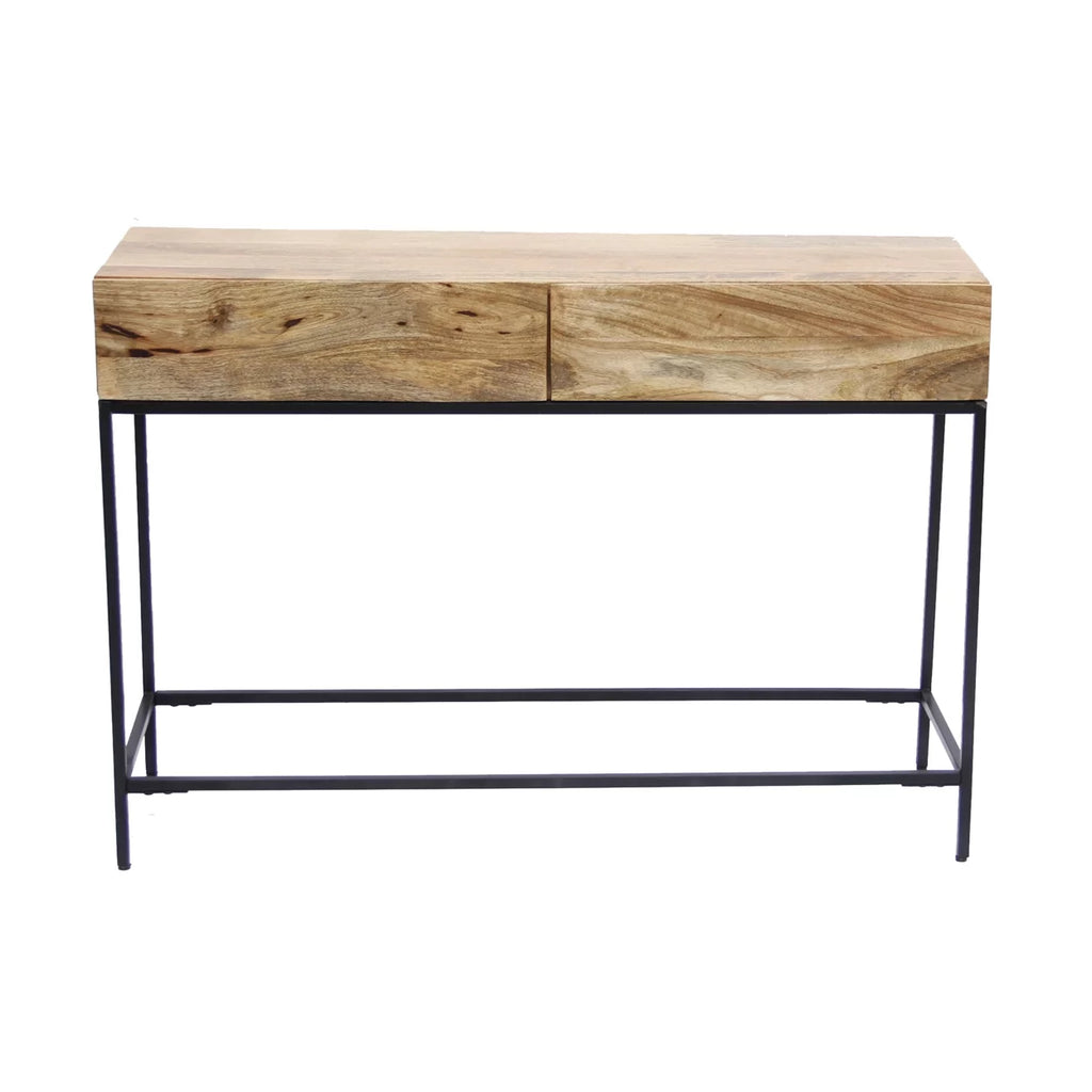 Brown Mango Wood and Metal Console Table with Two Drawers P89789