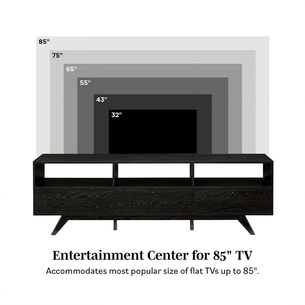 70" Black Wood TV Stand with Storage V814