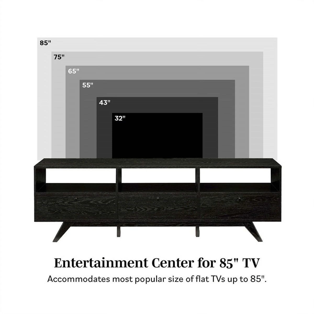 70" Black Wood TV Stand with Storage V814