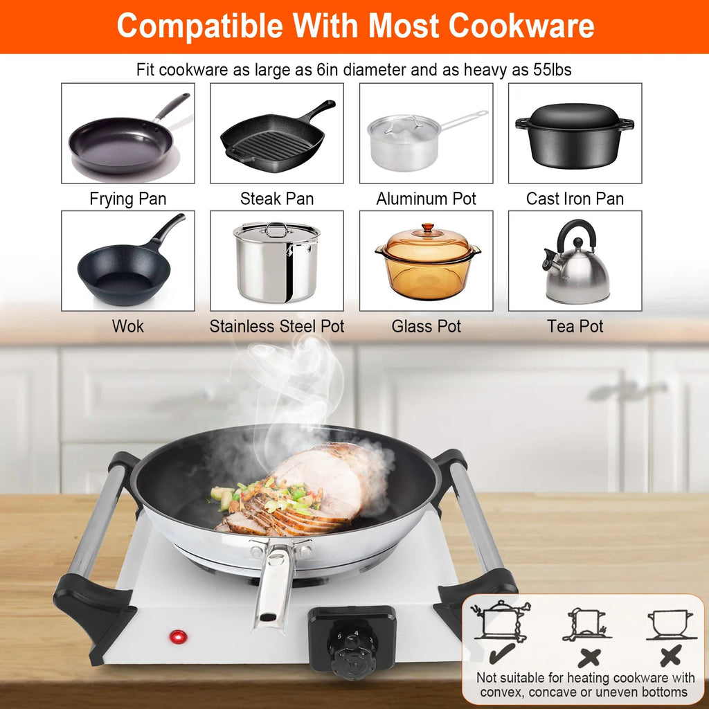 1000W Electric Single Burner Portable Hot Plate with 5 Temperature Adjustments L2750