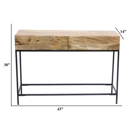 Brown Mango Wood and Metal Console Table with Two Drawers P89789