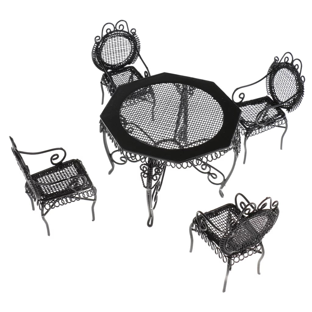 1/12 Scale Black Octagonal Table Chairs Furniture Set X6145