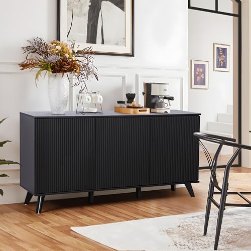 Walnut 3 Door Fluted Sideboard Buffet Cabinet J6118