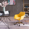 Yellow Velvet Adjustable Height Office Chair with Gold Metal Legs and Wheels E149