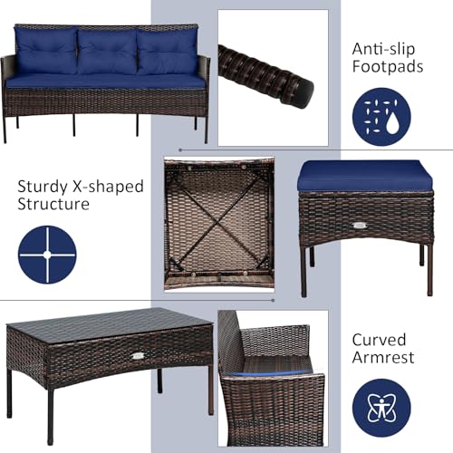 3 Pieces PE Rattan Wicker Patio Conversation Set with Cushions and Tempered Glass Coffee Table F84711