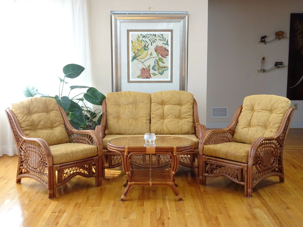 Natural Rattan Wicker Armchair with Light Brown Cushion F115