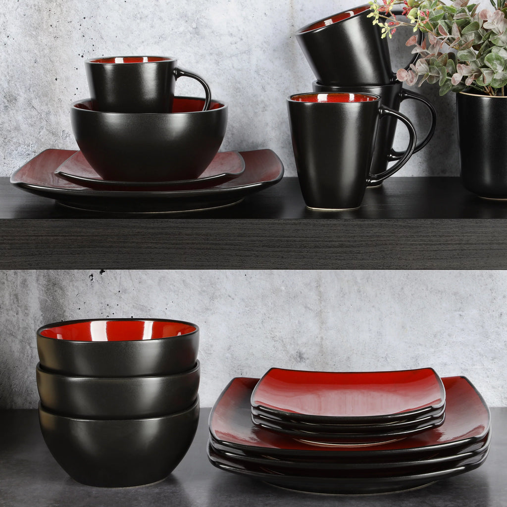 Red 16-Piece Square Dinnerware Set L754