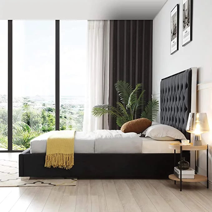 Velvet Queen Bed with Metal Frame F855563