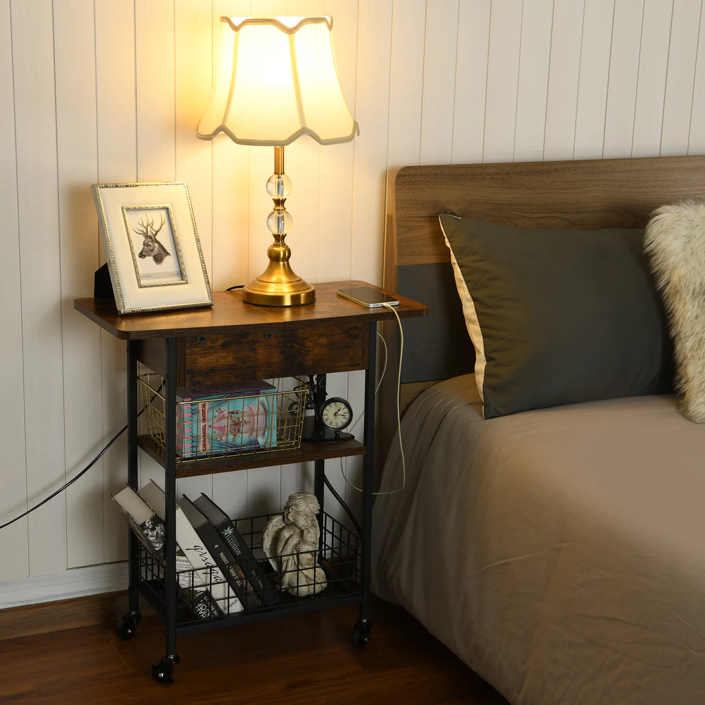 Rustic Brown 2 Pack End Table with Charging Station V152835